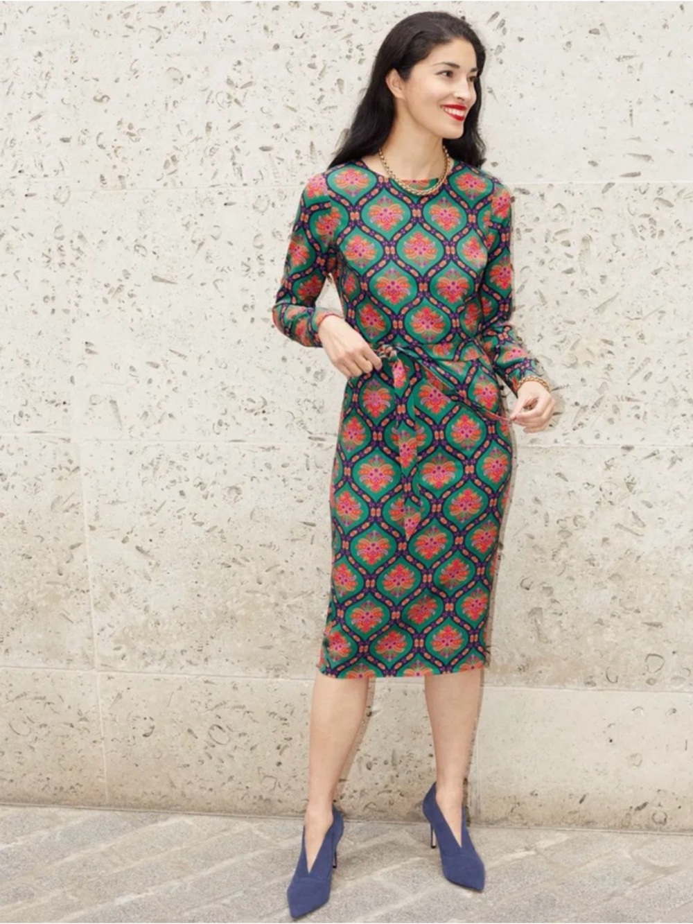 Boden Harriet dress- 3/4 sleeve UK 10/ US 6/Runs Small-Green Patterned Midi
